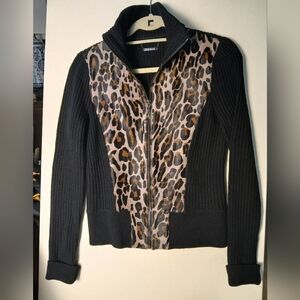 ELIE TAHARI Leopard Print Black full Zip Sweater Top Quality Chic NWOT Size S
